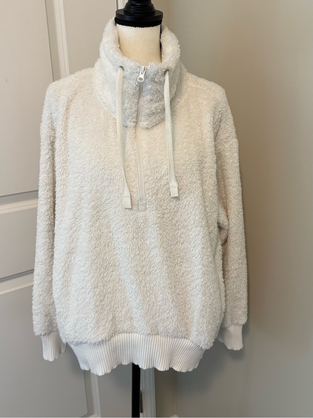 Plush Cream Sherpa Half-Zip Turtleneck Sweater